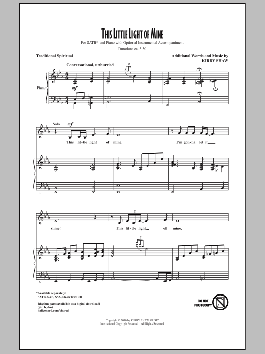Kirby Shaw This Little Light Of Mine sheet music notes and chords arranged for SSA Choir