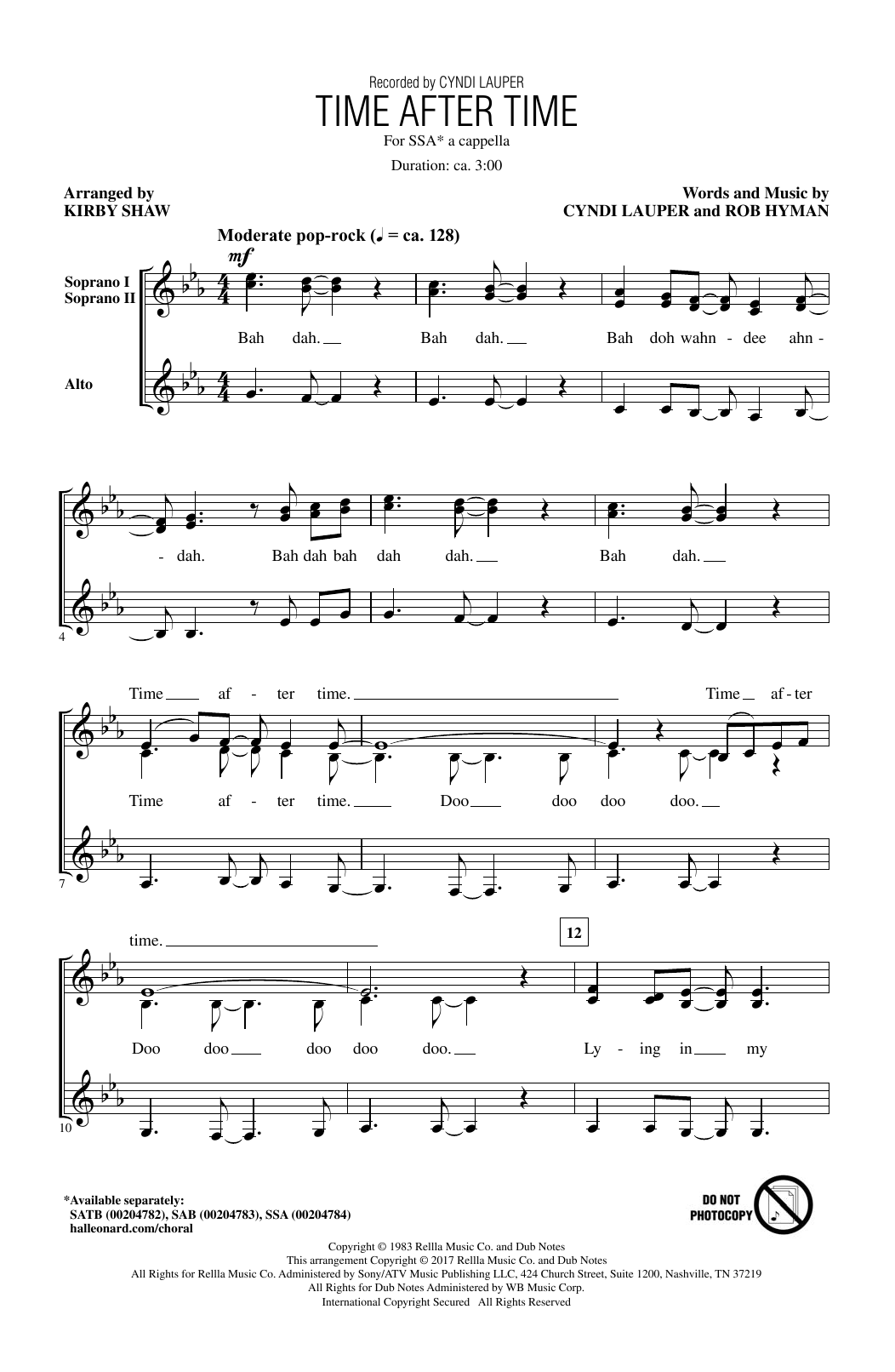 Kirby Shaw Time After Time (arr. Kirby Shaw) sheet music notes and chords arranged for SSA Choir