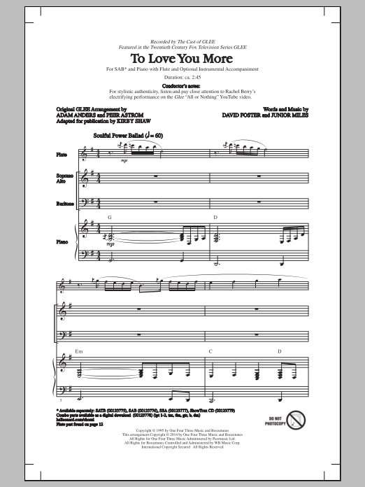Kirby Shaw To Love You More sheet music notes and chords arranged for SSA Choir