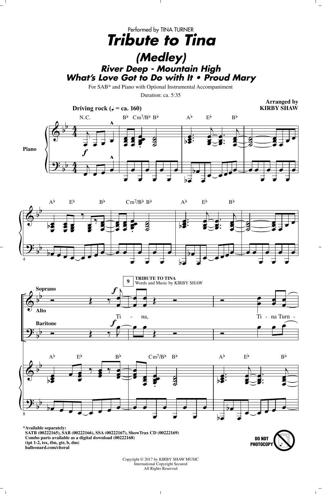 Kirby Shaw Tribute to Tina sheet music notes and chords arranged for SATB Choir