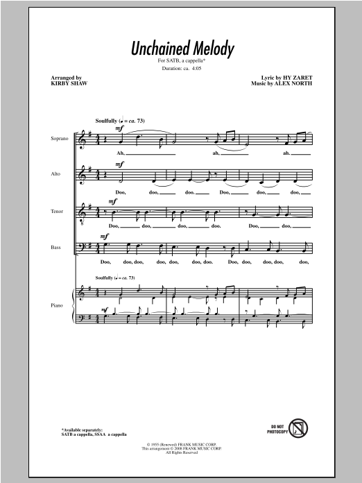 Kirby Shaw Unchained Melody sheet music notes and chords arranged for SATB Choir