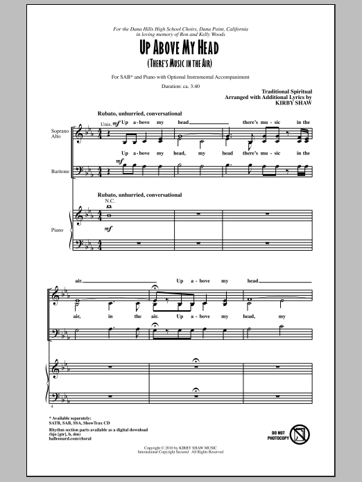 Kirby Shaw Up Above My Head (There's Music In The Air) sheet music notes and chords arranged for SSA Choir