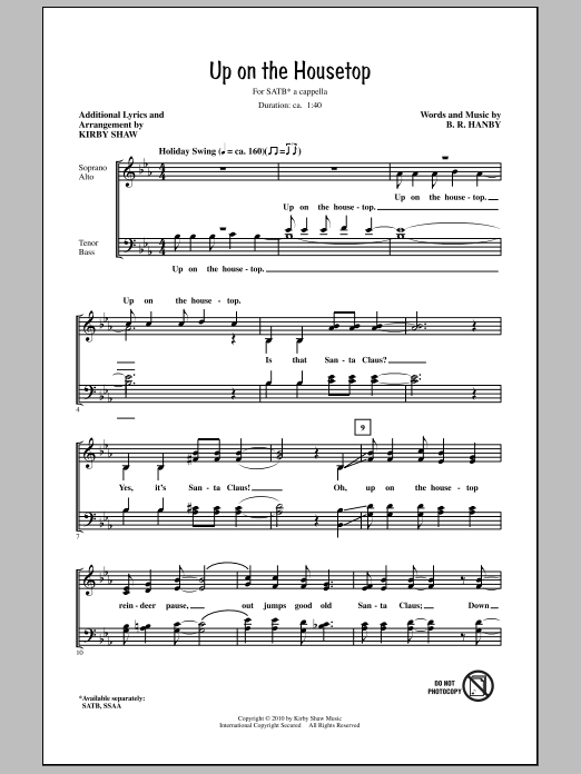Kirby Shaw Up On The Housetop sheet music notes and chords arranged for SSA Choir