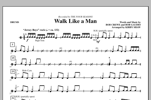 Kirby Shaw Walk Like A Man - Drums sheet music notes and chords arranged for Choir Instrumental Pak