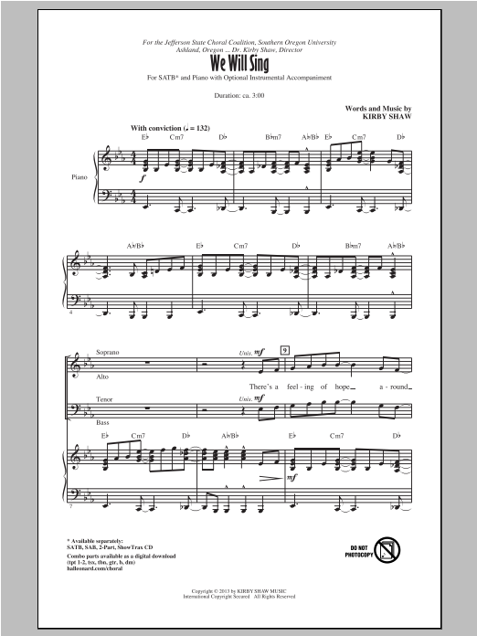 Kirby Shaw We Will Sing sheet music notes and chords arranged for SAB Choir