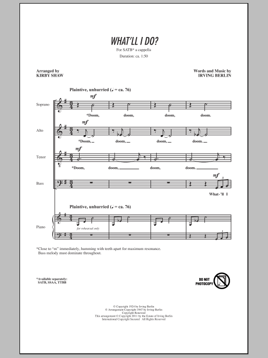 Kirby Shaw What'll I Do sheet music notes and chords arranged for SATB Choir