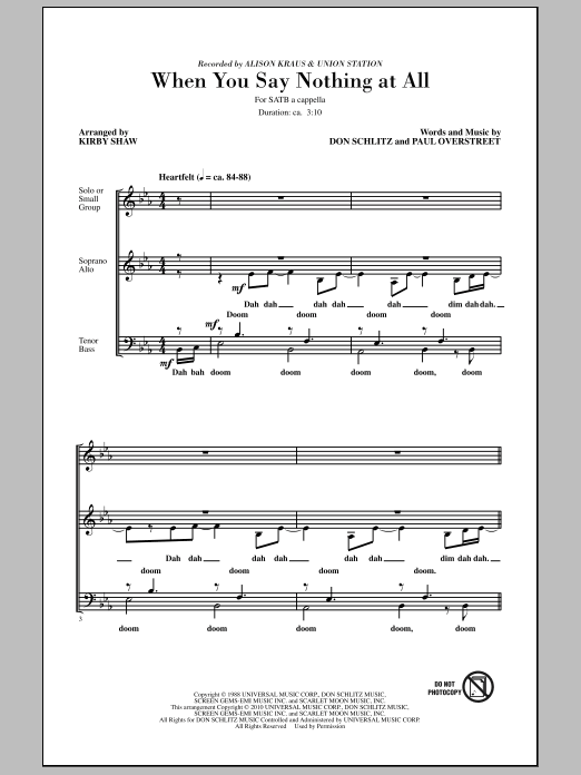 Kirby Shaw When You Say Nothing At All sheet music notes and chords arranged for SATB Choir