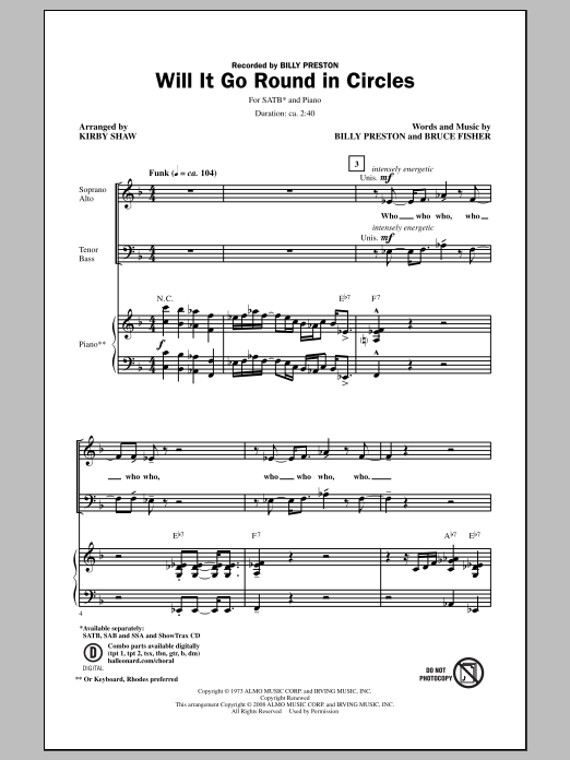 Kirby Shaw Will It Go Round In Circles sheet music notes and chords arranged for SSA Choir