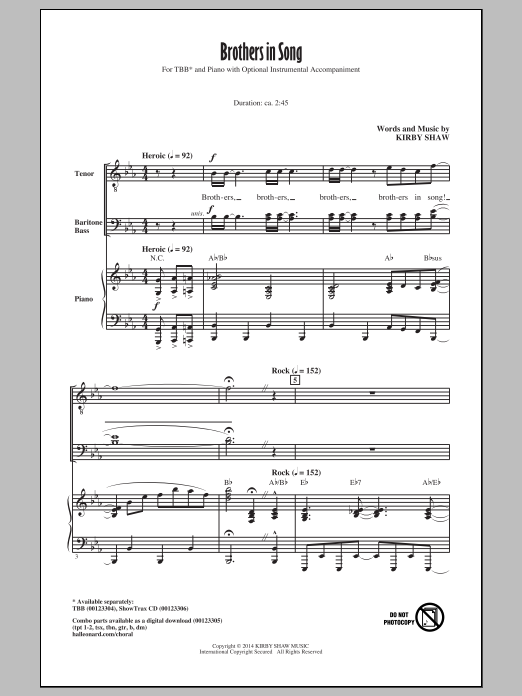 Kirby Shaw Brothers In Song sheet music notes and chords arranged for TBB Choir