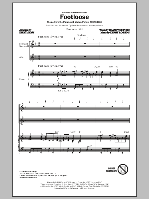 Kirby Shaw Footloose sheet music notes and chords arranged for SSA Choir