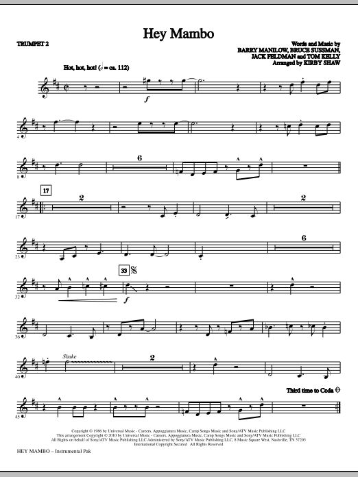 Kirby Shaw Hey Mambo - Bb Trumpet 2 sheet music notes and chords. Download Printable PDF.