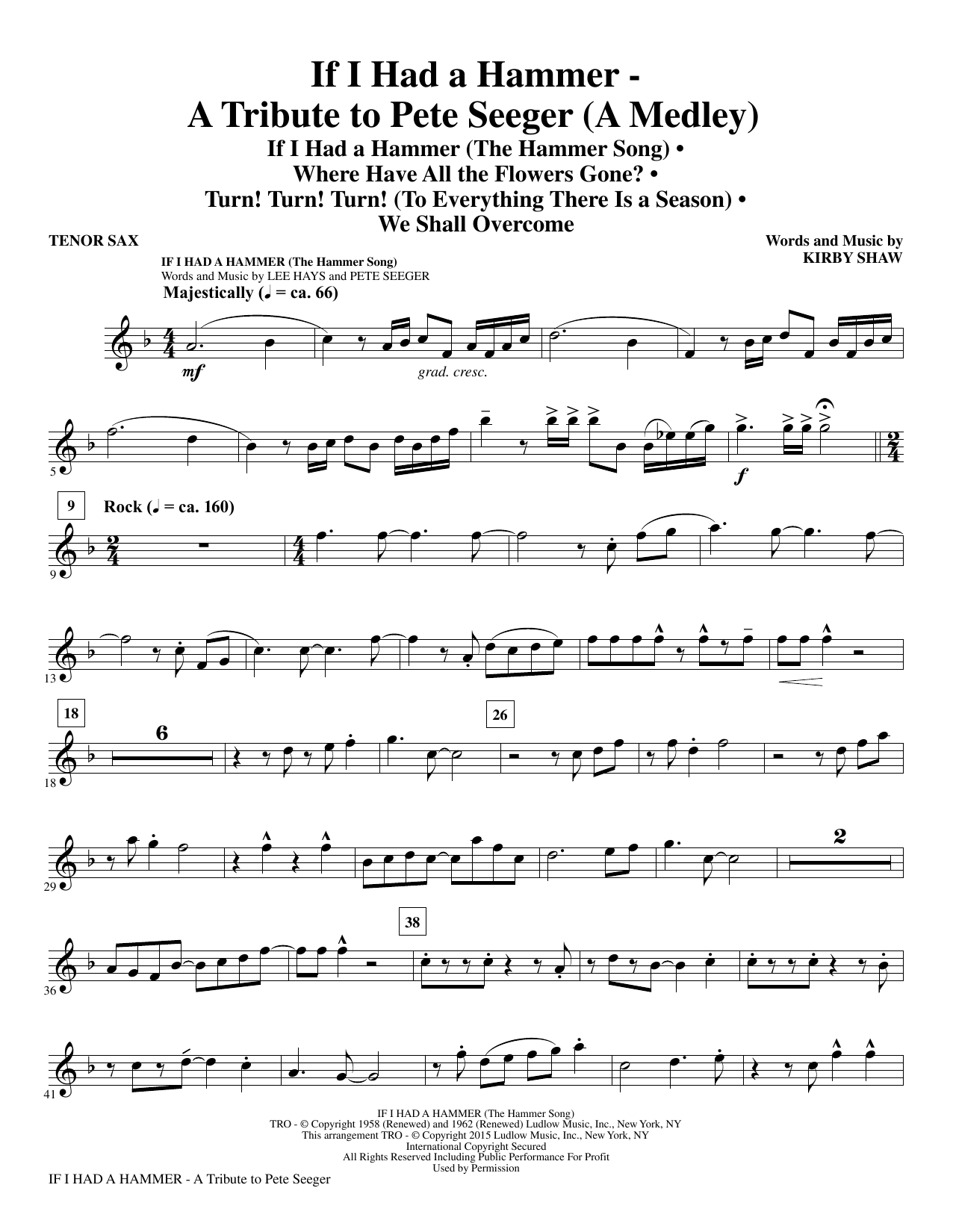 Kirby Shaw If I Had A Hammer - A Tribute to Pete Seeger - Bb Tenor Saxophone sheet music notes and chords. Download Printable PDF.