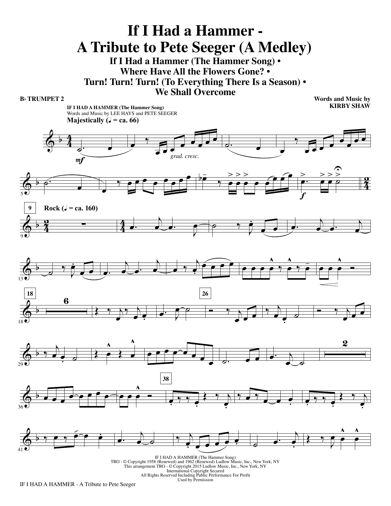 Kirby Shaw If I Had A Hammer - A Tribute to Pete Seeger - Bb Trumpet 2 sheet music notes and chords. Download Printable PDF.