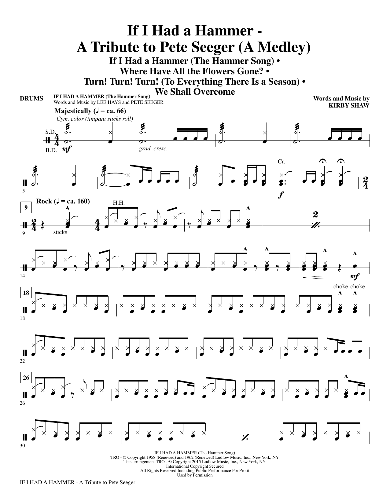 Kirby Shaw If I Had A Hammer - A Tribute to Pete Seeger - Drums sheet music notes and chords. Download Printable PDF.