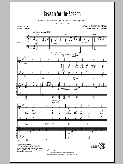 Kirby Shaw Reason For The Season sheet music notes and chords. Download Printable PDF.