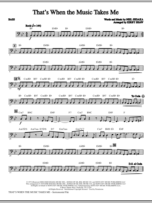 Kirby Shaw That's When The Music Takes Me - Bass sheet music notes and chords. Download Printable PDF.
