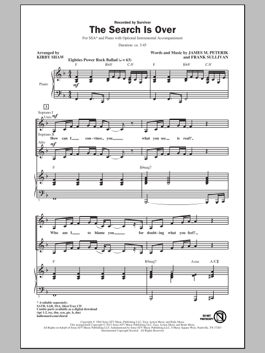 Kirby Shaw The Search Is Over sheet music notes and chords arranged for SSA Choir