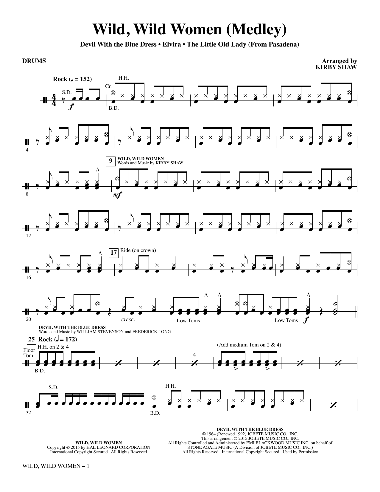 Kirby Shaw Wild, Wild Women - Drums sheet music notes and chords. Download Printable PDF.