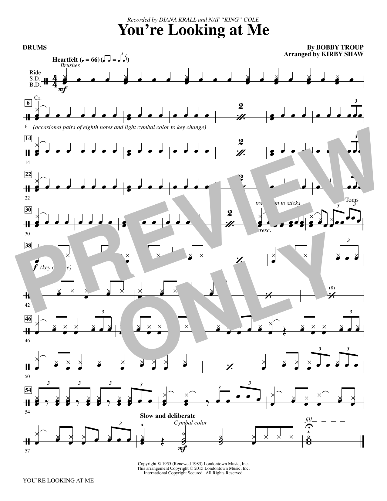 Kirby Shaw You're Looking At Me - Drums sheet music notes and chords. Download Printable PDF.