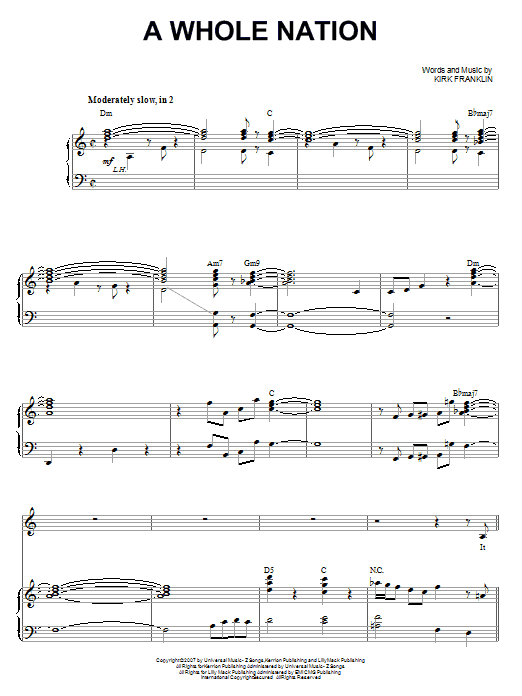 Kirk Franklin A Whole Nation sheet music notes and chords arranged for Piano & Vocal