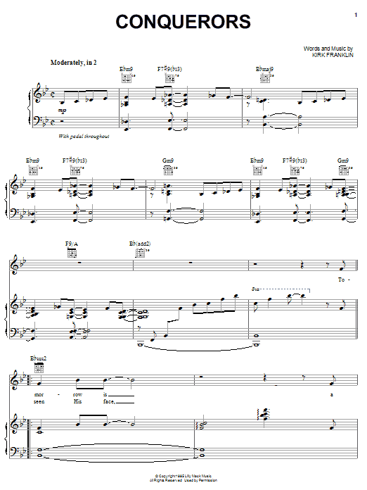 Kirk Franklin Conquerors sheet music notes and chords arranged for Piano, Vocal & Guitar Chords (Right-Hand Melody)