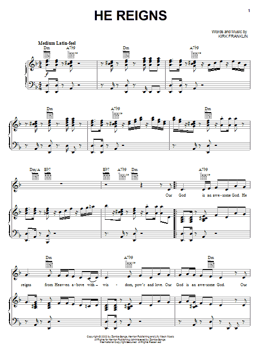 Kirk Franklin He Reigns sheet music notes and chords arranged for Piano, Vocal & Guitar Chords (Right-Hand Melody)