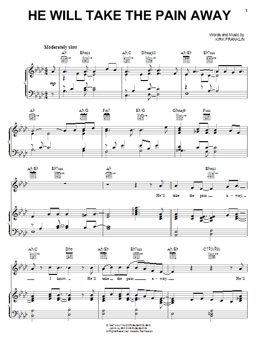 Kirk Franklin He Will Take The Pain Away sheet music notes and chords arranged for Piano, Vocal & Guitar Chords (Right-Hand Melody)