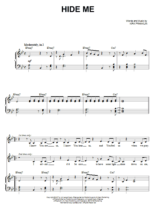 Kirk Franklin Hide Me sheet music notes and chords arranged for Piano & Vocal
