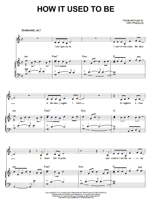 Kirk Franklin How It Used To Be sheet music notes and chords arranged for Piano & Vocal