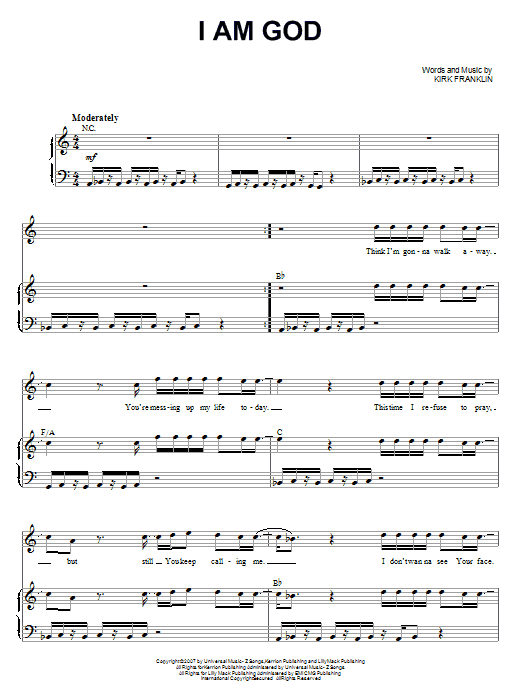 Kirk Franklin I Am God sheet music notes and chords arranged for Piano & Vocal