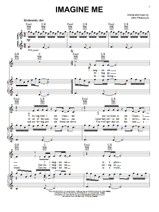 Kirk Franklin Imagine Me sheet music notes and chords arranged for Piano, Vocal & Guitar Chords (Right-Hand Melody)