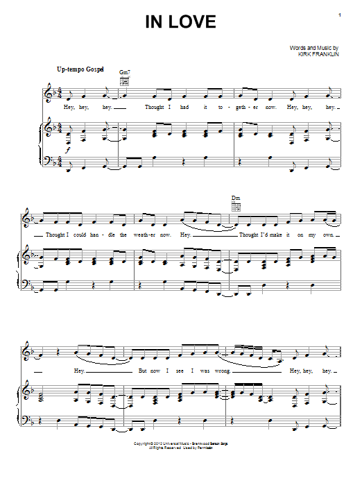 Kirk Franklin In Love sheet music notes and chords arranged for Piano, Vocal & Guitar Chords (Right-Hand Melody)