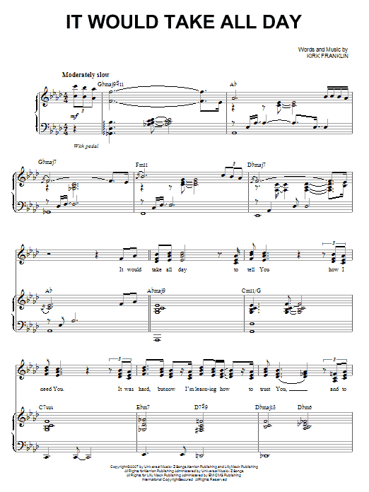 Kirk Franklin It Would Take All Day sheet music notes and chords arranged for Piano & Vocal