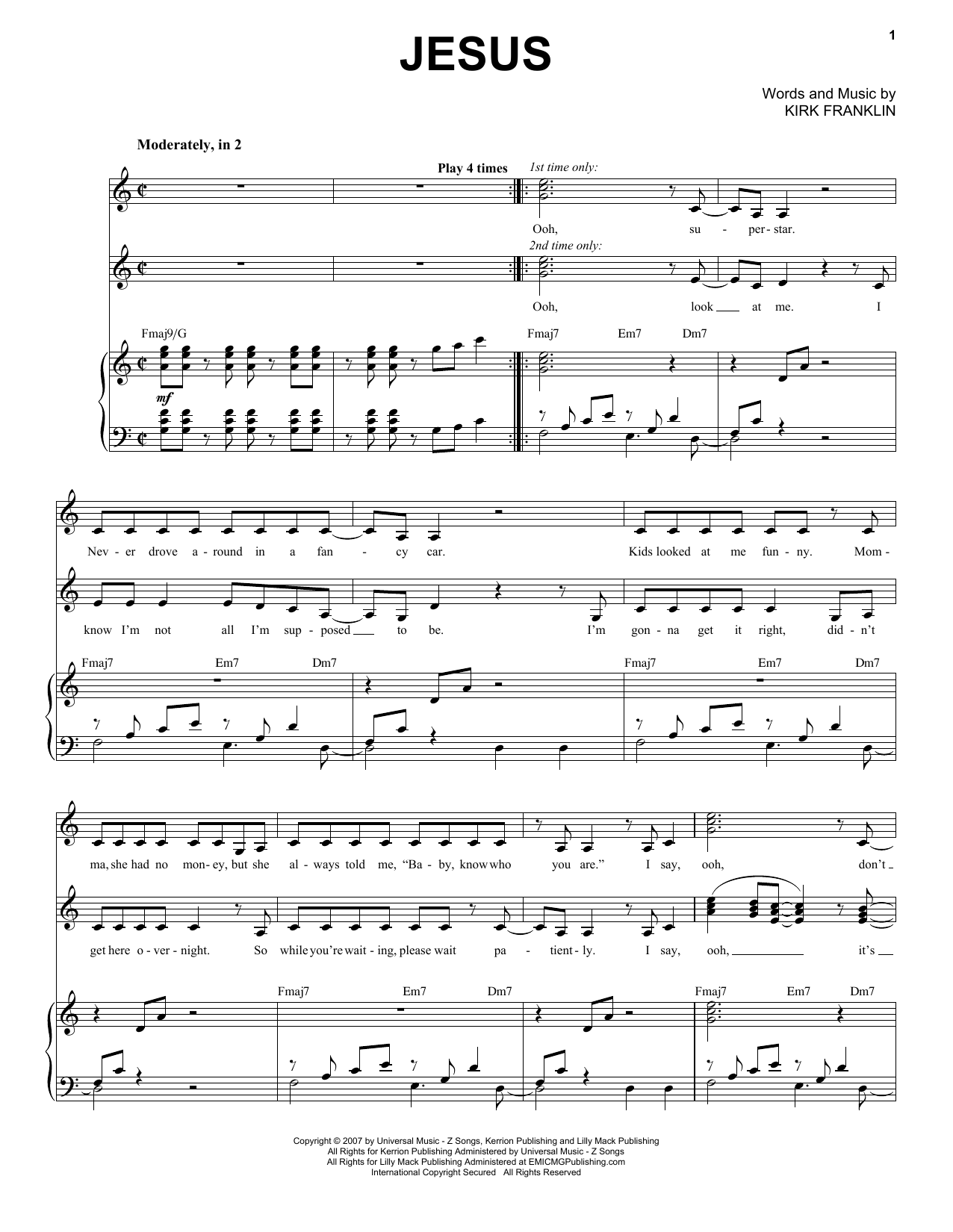 Kirk Franklin Jesus sheet music notes and chords arranged for Piano & Vocal