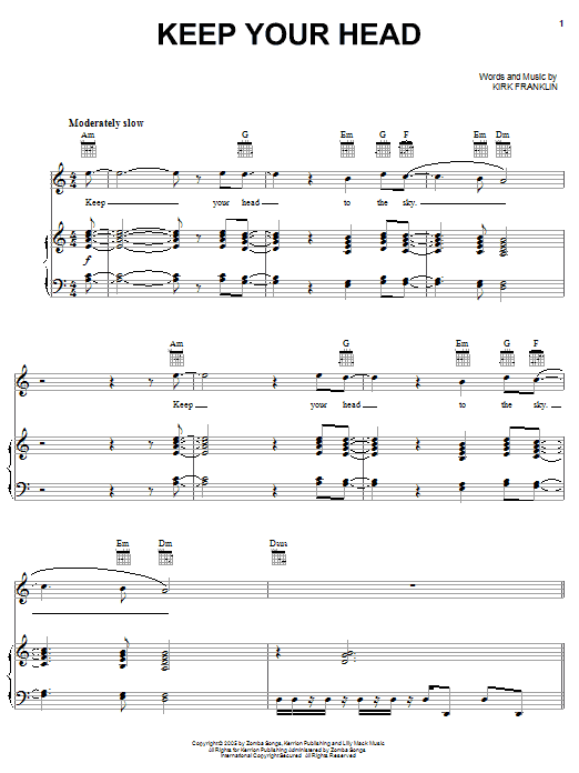 Kirk Franklin Keep Your Head sheet music notes and chords arranged for Piano, Vocal & Guitar Chords (Right-Hand Melody)
