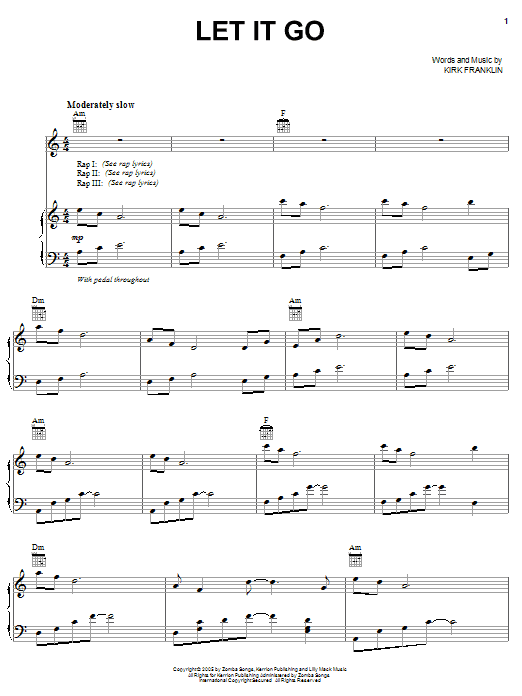Kirk Franklin Let It Go sheet music notes and chords arranged for Piano, Vocal & Guitar Chords (Right-Hand Melody)