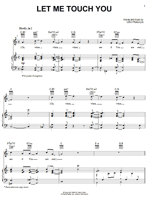 Kirk Franklin Let Me Touch You sheet music notes and chords arranged for Piano, Vocal & Guitar Chords (Right-Hand Melody)
