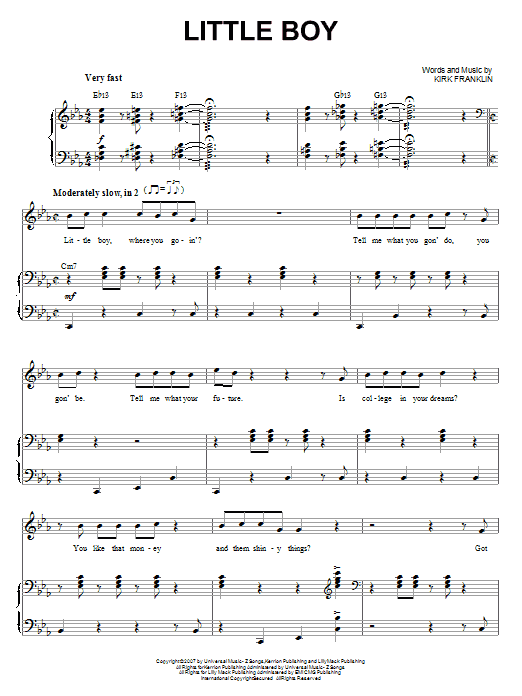 Kirk Franklin Little Boy sheet music notes and chords arranged for Piano & Vocal