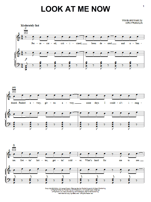 Kirk Franklin Look At Me Now sheet music notes and chords arranged for Piano, Vocal & Guitar Chords (Right-Hand Melody)