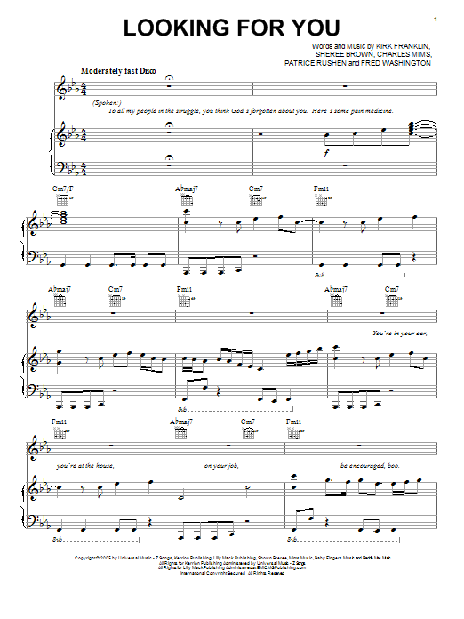 Kirk Franklin Looking For You sheet music notes and chords arranged for Easy Piano