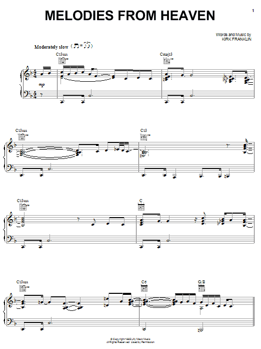 Kirk Franklin Melodies From Heaven sheet music notes and chords arranged for Piano, Vocal & Guitar Chords (Right-Hand Melody)