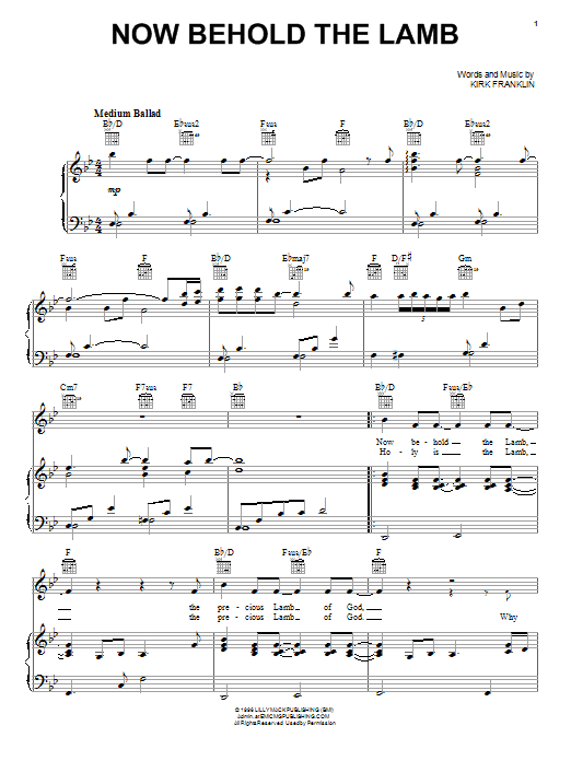 Kirk Franklin Now Behold The Lamb sheet music notes and chords arranged for Piano, Vocal & Guitar Chords (Right-Hand Melody)