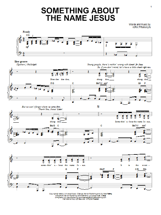 Kirk Franklin Something About The Name Jesus sheet music notes and chords arranged for Piano, Vocal & Guitar Chords (Right-Hand Melody)