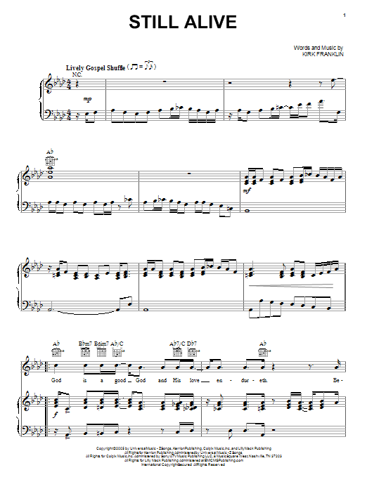 Kirk Franklin Still Alive sheet music notes and chords arranged for Piano, Vocal & Guitar Chords (Right-Hand Melody)