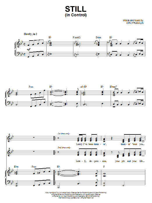 Kirk Franklin Still (In Control) sheet music notes and chords arranged for Piano & Vocal