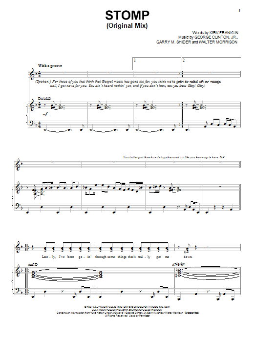 Kirk Franklin Stomp (Original Mix) sheet music notes and chords arranged for Piano, Vocal & Guitar Chords (Right-Hand Melody)