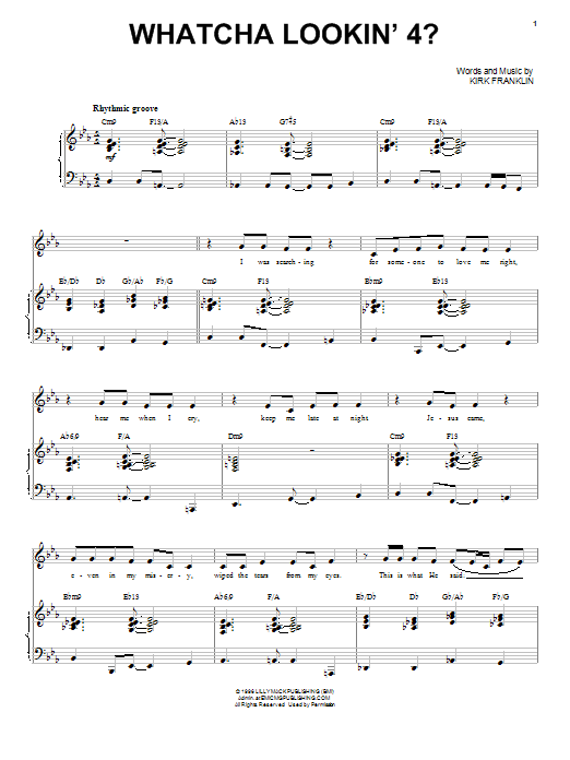 Kirk Franklin Whatcha Lookin' 4? sheet music notes and chords arranged for Piano, Vocal & Guitar Chords (Right-Hand Melody)