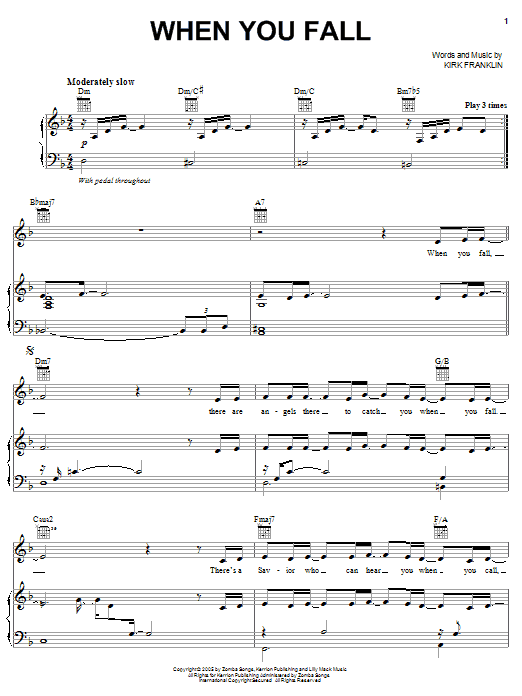Kirk Franklin When You Fall sheet music notes and chords arranged for Piano, Vocal & Guitar Chords (Right-Hand Melody)