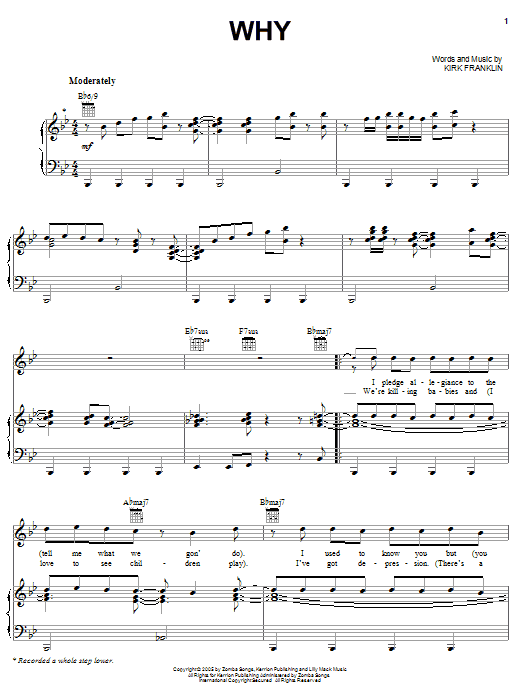 Kirk Franklin Why sheet music notes and chords arranged for Piano, Vocal & Guitar Chords (Right-Hand Melody)