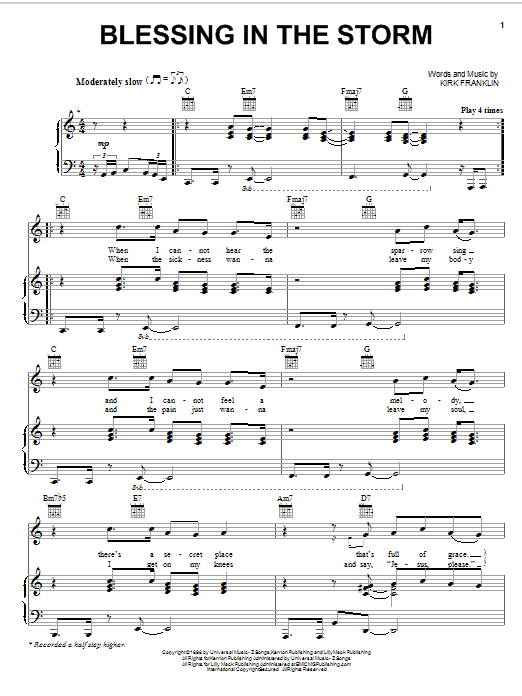 Kirk Franklin Blessing In The Storm sheet music notes and chords arranged for Piano, Vocal & Guitar Chords (Right-Hand Melody)